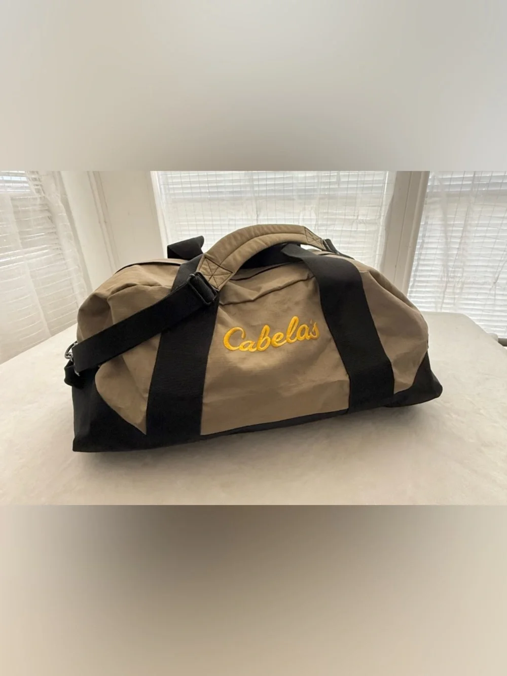 Cabela's Tan and Black Duffel Bag Heavy Duty Travel & Camping Heavy Canvas